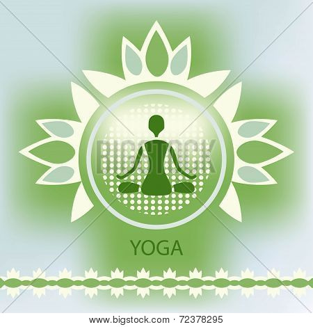 Yoga Lotus Flower Emblem Green Background Meditation Posture Decorative