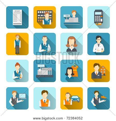 Salesman Icons Set Flat