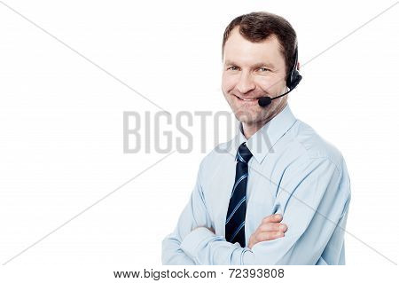 Confident Call Center Operator Isolated On White