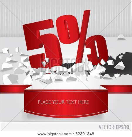 Red 5 Percent Discount On Vector Cracked Ground On White Background