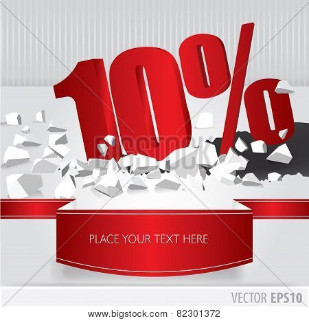 Red 10 Percent Discount On Vector Cracked Ground On White Background