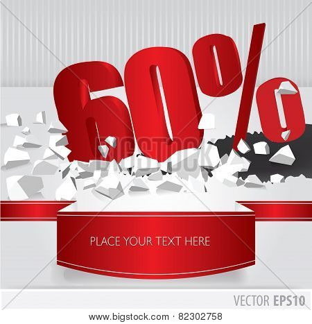 Red 60 Percent Discount On Vector Cracked Ground On White Background