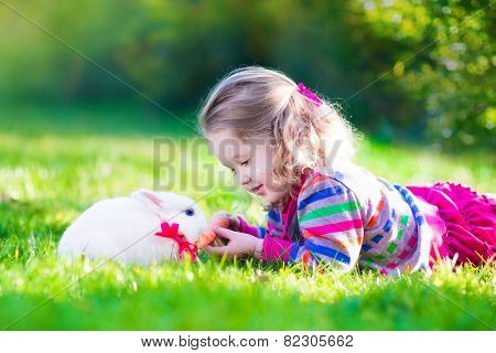 Little Girl And Real Rabbit