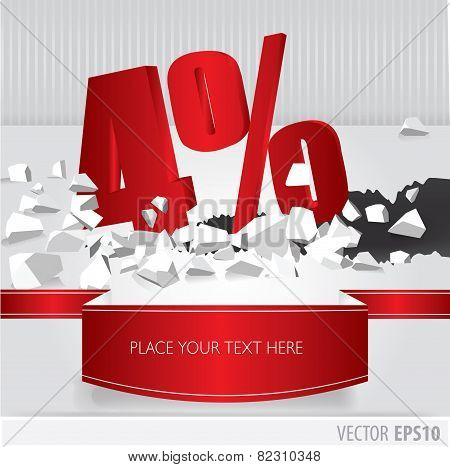 Red 4 percent discount on vector cracked ground on white background