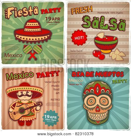 Set of retro banners with Mexican symbols