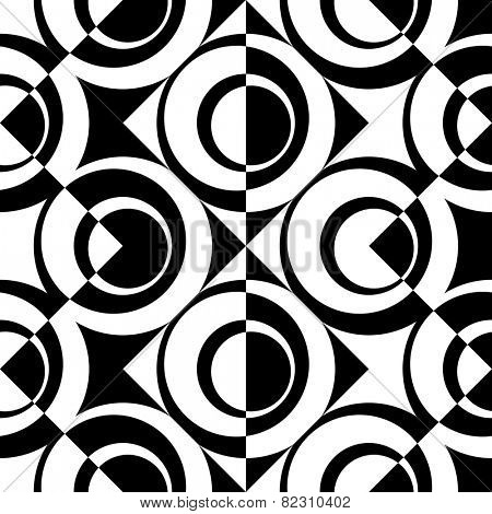 Seamless Circle and ZigZag Pattern. Abstract  Monochrome Background. Vector Regular Texture