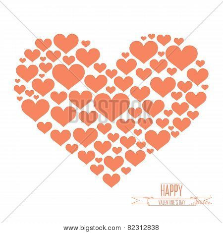 Heart shape from red hearts on white background.