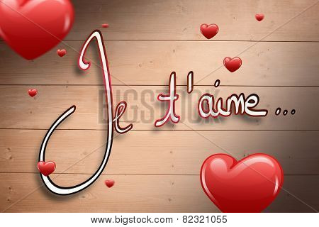 Hearts against overhead of wooden planks