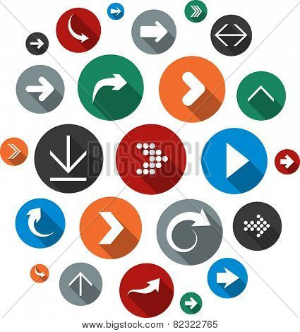 Cloud collection of round flat modern arrow icons. Vector illustration. 