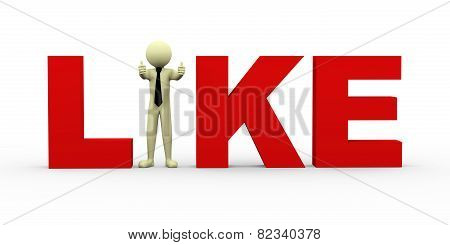 3D Man Thumbs Up In Like Word