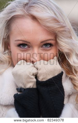 Intense Look Of A Woman In Winter