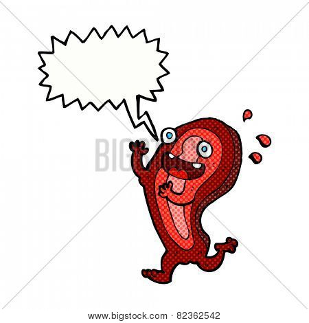 meat cartoon character with speech bubble