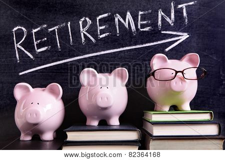 Three Piggy Banks With Retirement Savings Message