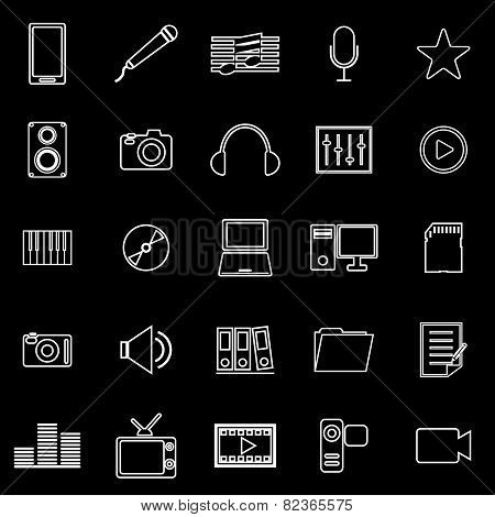 Media Line Iocns On Black Background