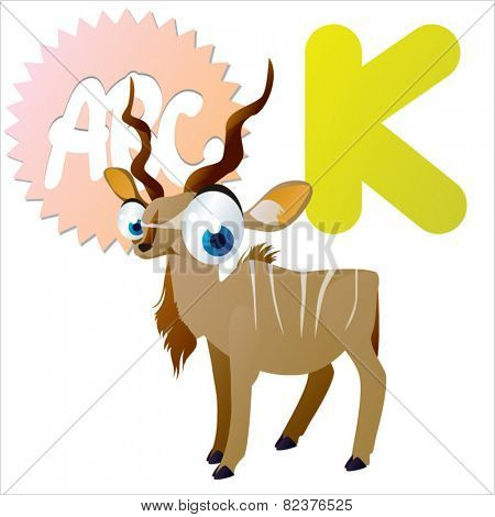 vector isolated cute happy big eyes abc animals: K is for Kudu