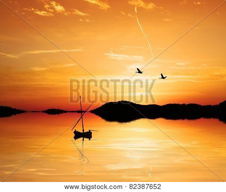 the boat on the calm sea