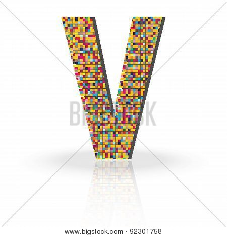 3D Vector Font With Reflection Alphabet Letter V