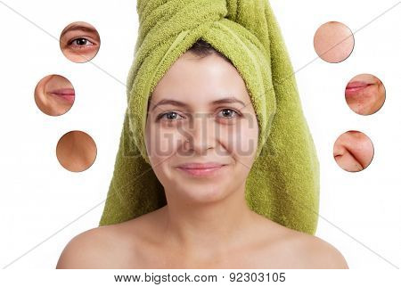 Woman's face, beauty concept - skin care, anti-aging procedures, rejuvenation, lifting, tightening of facial skin