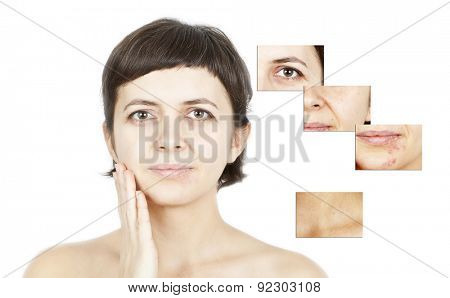Woman's face, beauty concept - skin care, anti-aging procedures, rejuvenation, lifting, tightening of facial skin