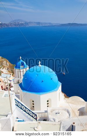 traditional blue dome with  sea, Santorini
