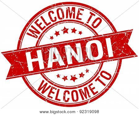 Welcome To Hanoi Red Round Ribbon Stamp