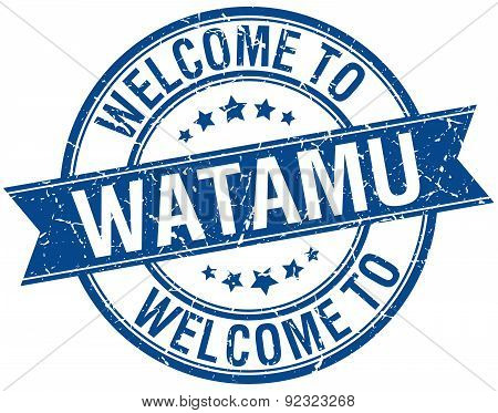 Welcome To Watamu Blue Round Ribbon Stamp