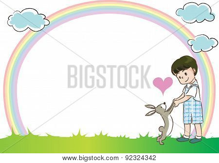 kids with pet in the blank backgound