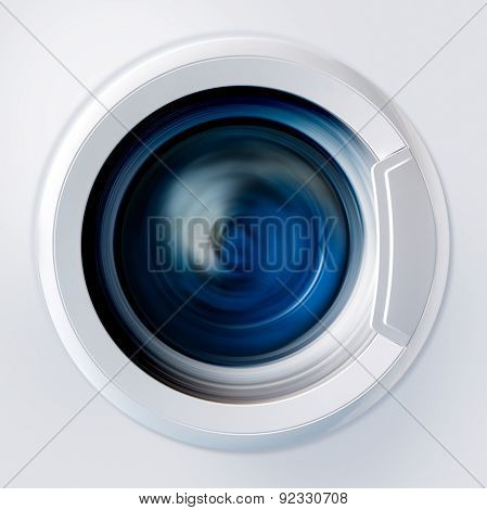 Front view of a washing machine during the wash