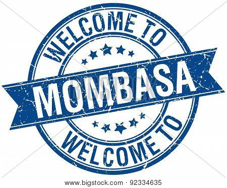 Welcome To Mombasa Blue Round Ribbon Stamp