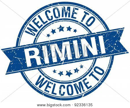 Welcome To Rimini Blue Round Ribbon Stamp