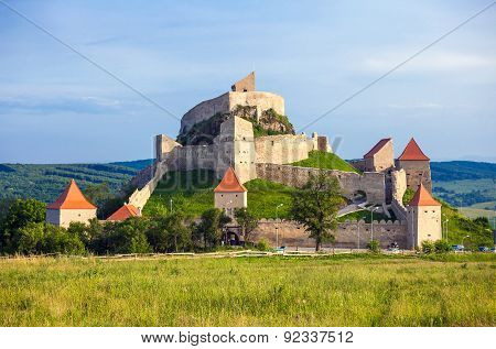Old Medieval Fortress On Top Of The Hill, Rupea Village Located In Transylvania