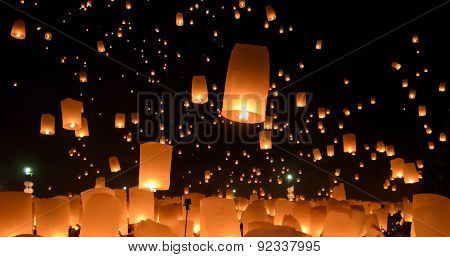 Sky Lanterns Festival Or Yi Peng Festival In Chiang Mai, Thailand