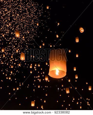 Sky Lanterns Festival Or Yi Peng Festival In Chiang Mai, Thailand