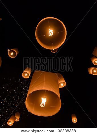 Sky Lanterns Festival Or Yi Peng Festival In Chiang Mai, Thailand