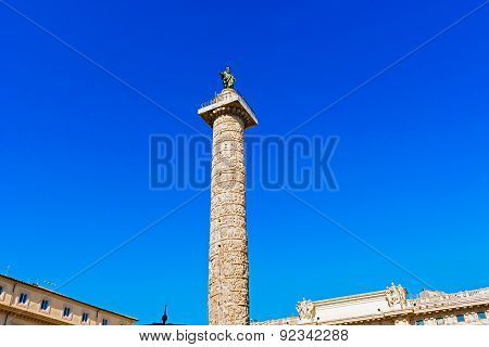 Column Of Marcus Aurelius At Piazza Colonna In Rome, Italy.