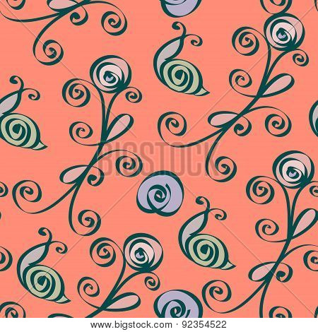 Vector seamless pattern with abstract floral elements