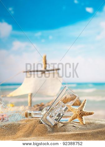 Traditional Greek ouzo at the beach