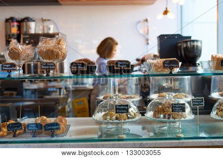 JERSEY CITY, NJ - MARCH 21, 2016: inside of Beechwood cafe in Jersey City. Jersey City is the second most populous city in the U.S. state of New Jersey after Newark