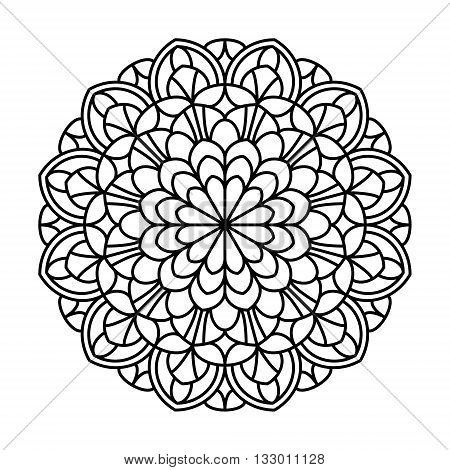 Mandala outline. Line mandala isolated on white background. Anti stress intricate black mandala for anti stress coloring books, cards, stamps, web design and more.