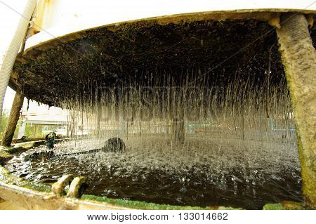 Water fall down Inside small Cooling Tower