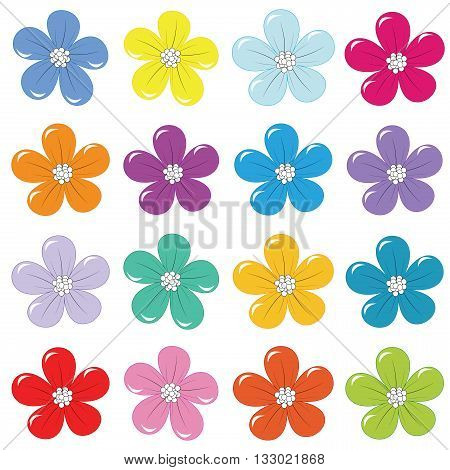 Set of colorful flowers on white background
