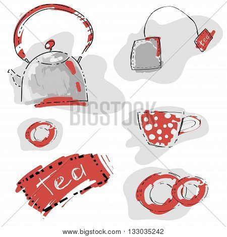 Abstract seamless pattern with teapot and cup. Modern seamless background for your design. Vector.