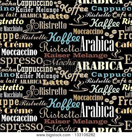 Seamless pattern - Coffee words text and typography