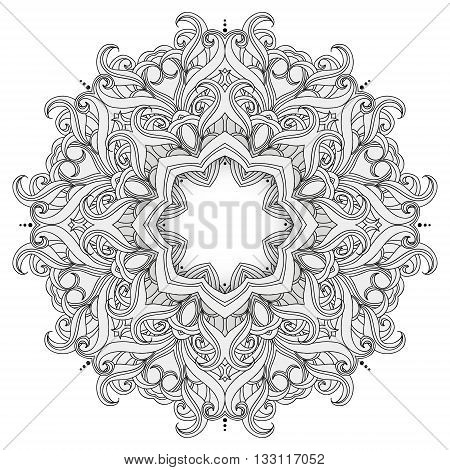 Template for circular tattoo design. Floral ornament. Islam arabic indian ottoman motifs. Black and white vector illustration.