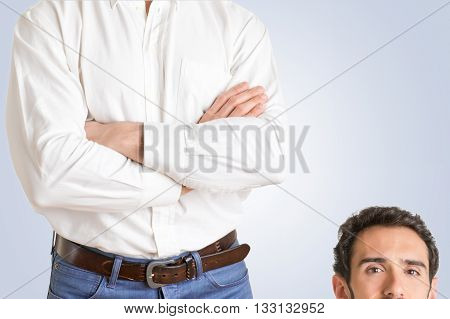 Height Difference Between Two Men In A Blue Background