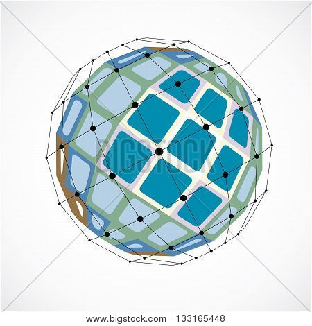 3D Vector Digital Wireframe Spherical Object Made Using Facets. Geometric Polygonal Green Structure
