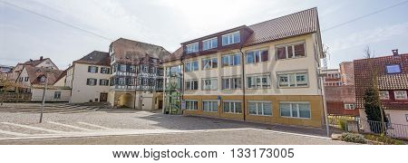 Backnang Germany - April 3 2016: City panorama of Backnang near the district court.