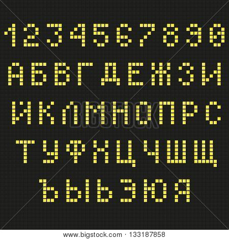 Cyrillic font. Digital scoreboard font. LED font. Russian font. Uppercase font. Information table font. Yellow Letters Font