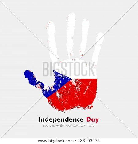 Hand print, which bears the Flag of the Czech Republic. Independence Day. Grunge style. Grungy hand print with the flag. Hand print and five fingers. Used as an icon, card, greeting, printed materials.