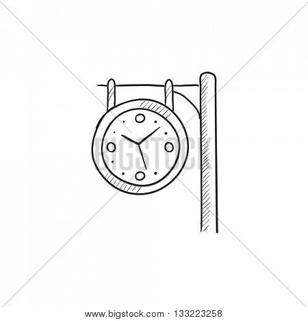 Train station clock vector sketch icon isolated on background. Hand drawn Train station clock icon. Train station clock sketch icon for infographic, website or app.